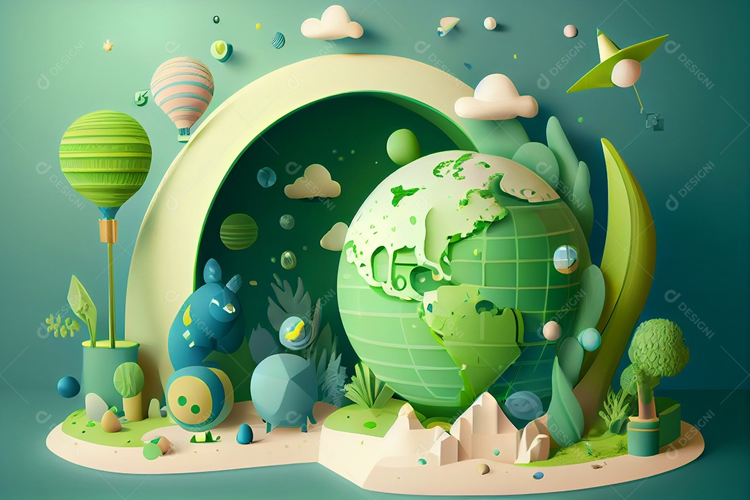 Ilustração planeta terra conceito natureza flores e plantas