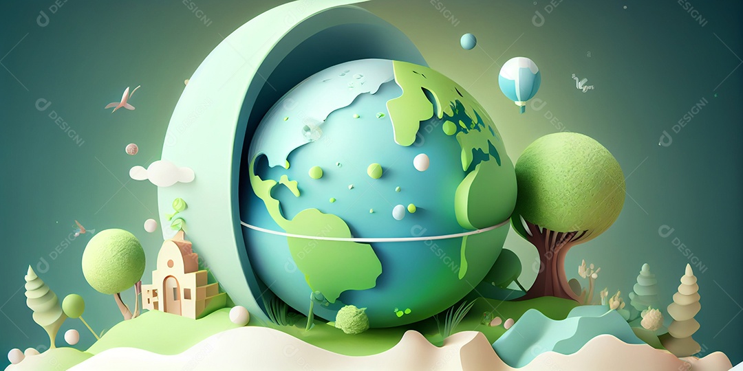 Ilustração planeta terra conceito natureza flores e plantas