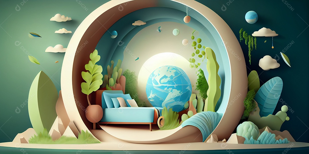 Ilustração planeta terra conceito natureza flores e plantas