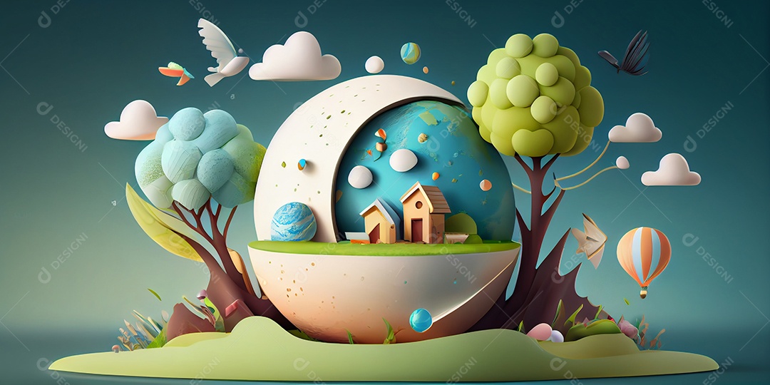 Ilustração planeta terra conceito natureza flores e plantas