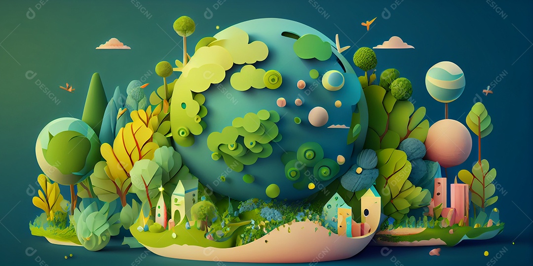 Ilustração planeta terra conceito natureza flores e plantas