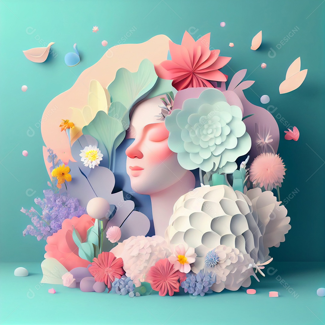 Ilustração mulher floral flores e plantas