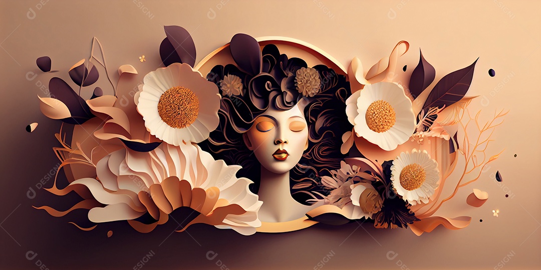 Ilustração floral rosto de uma mulher com flores