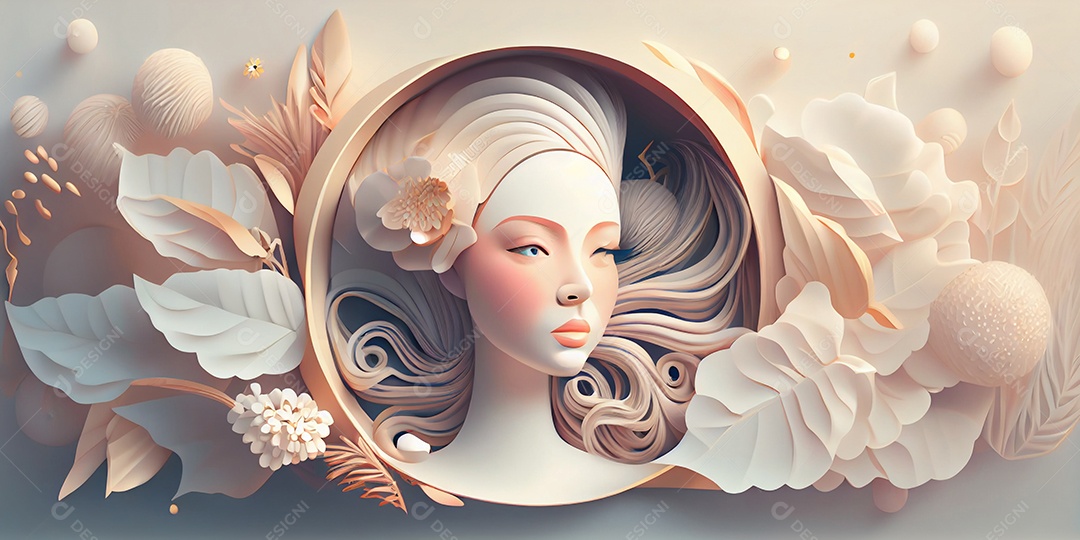 Ilustração floral rosto de uma mulher com flores