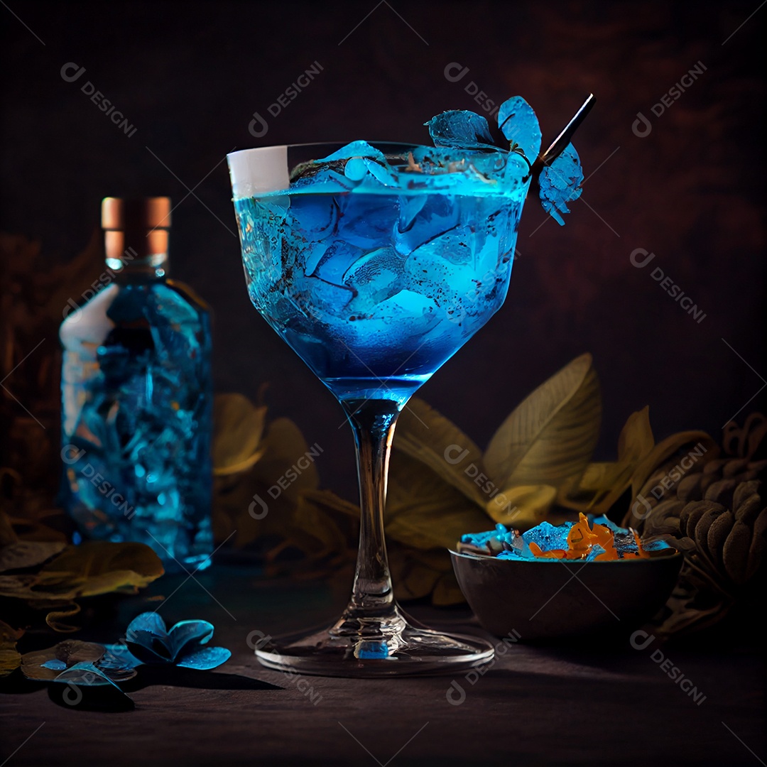 Ilustração coquetel bebida lagoa azul