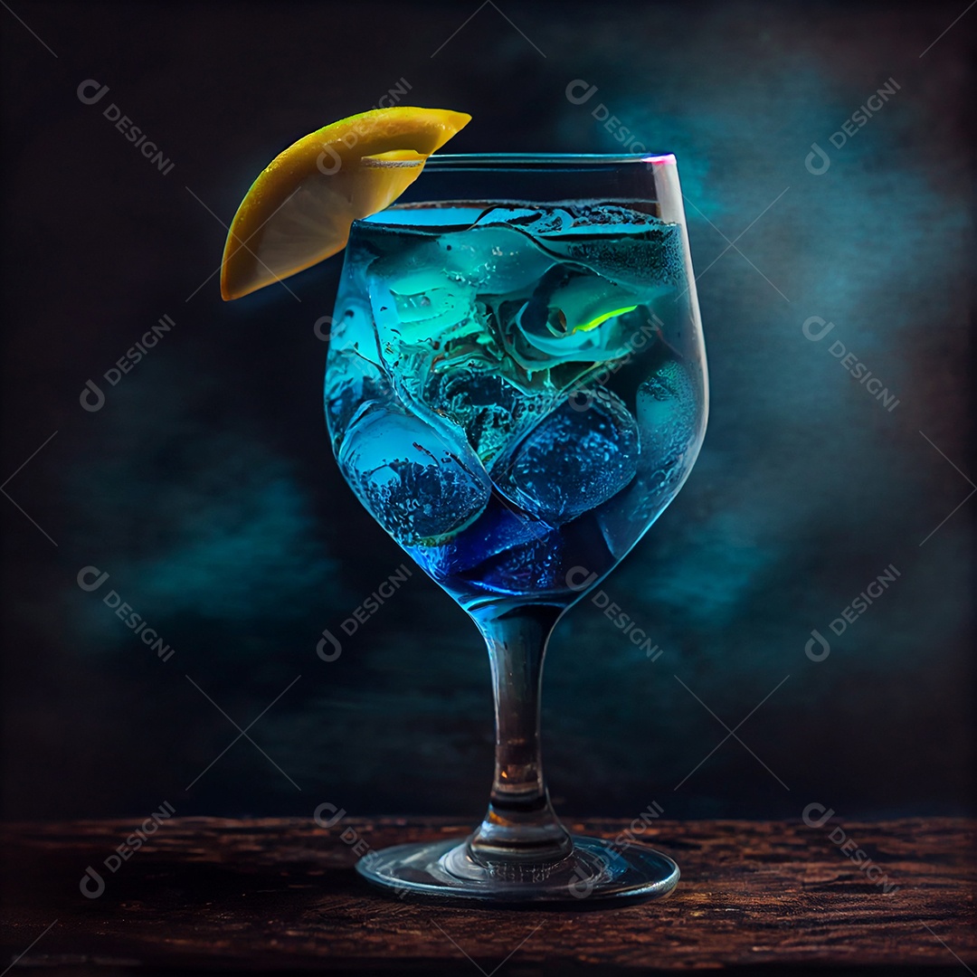 Ilustração coquetel bebida lagoa azul