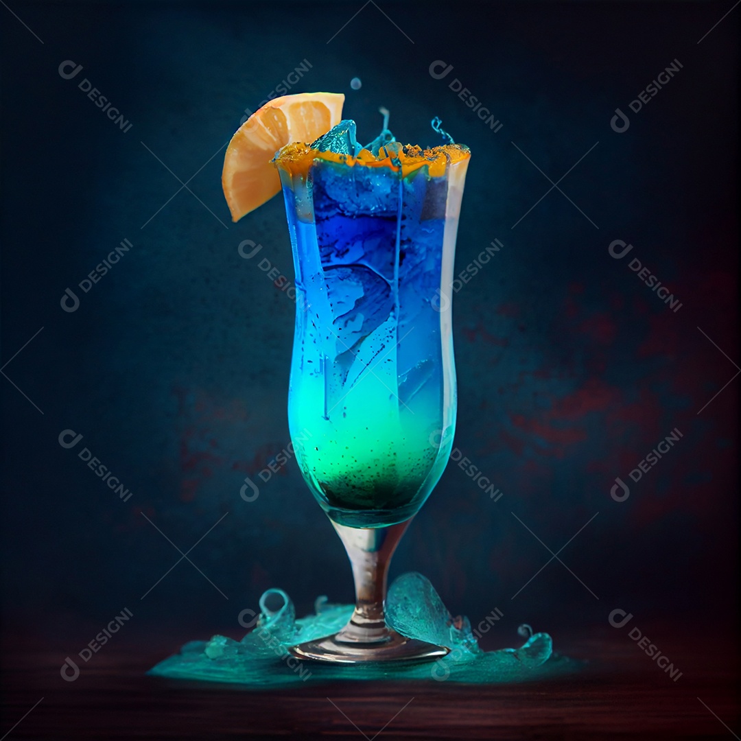 Ilustração coquetel bebida lagoa azul