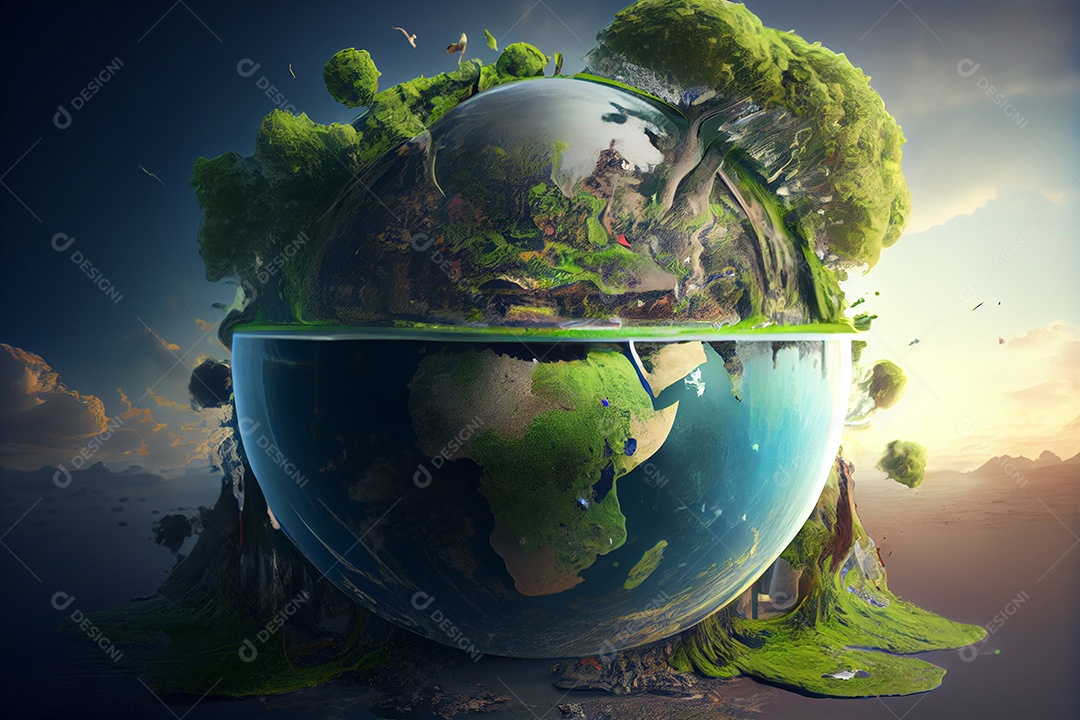 Ilustração planeta terra sujo e poluído