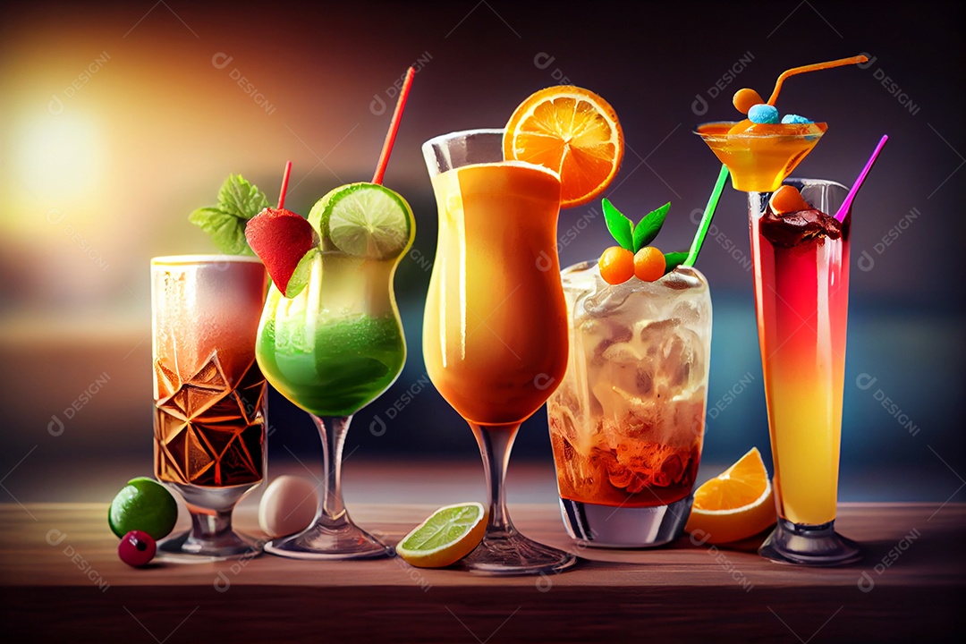 Ilustração de taças com coquetéis coloridos