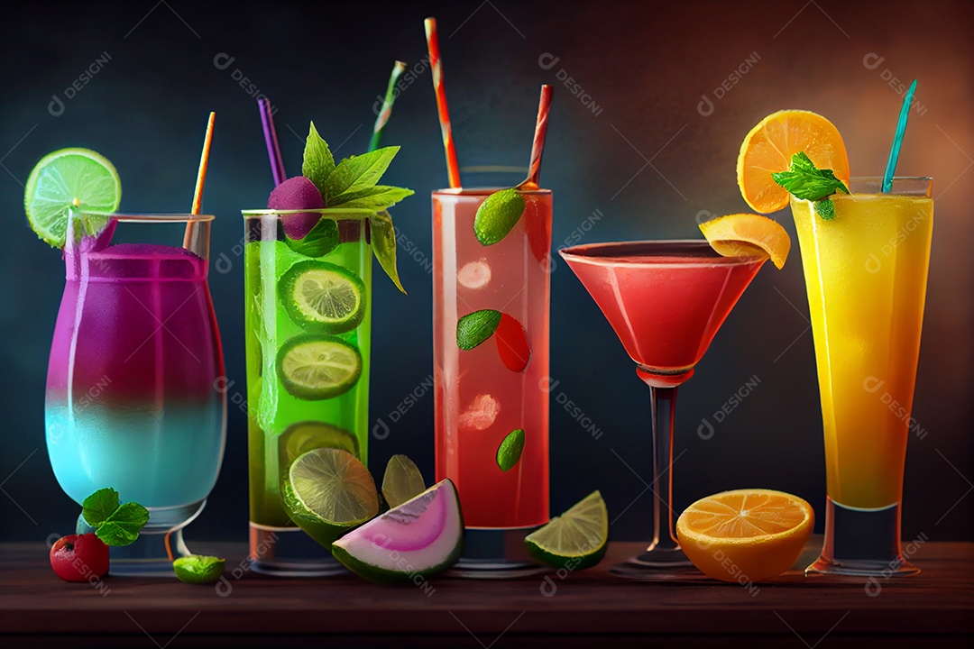 Ilustração de taças com coquetéis coloridos