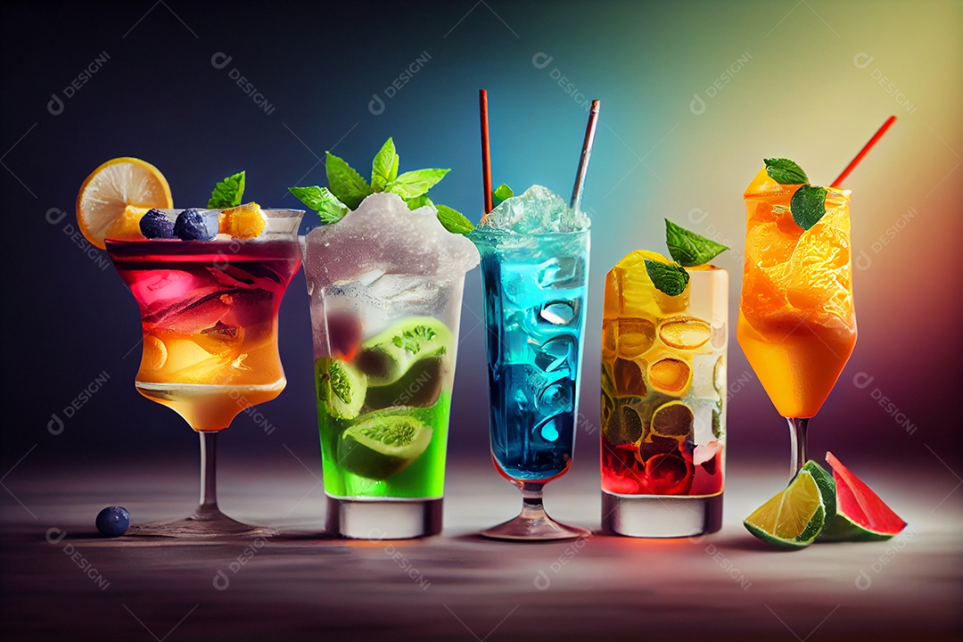 Ilustração de taças com coquetéis coloridos