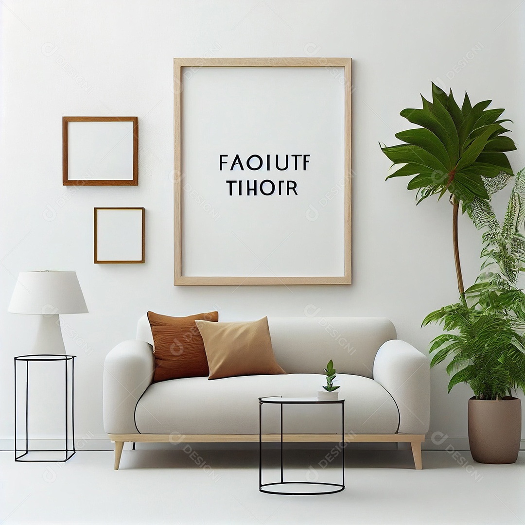 Ilustração sala de casa decorada em tons pásteis