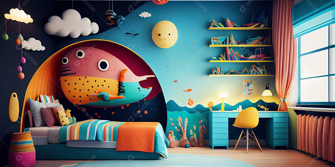 Ilustração quarto de criança decorado