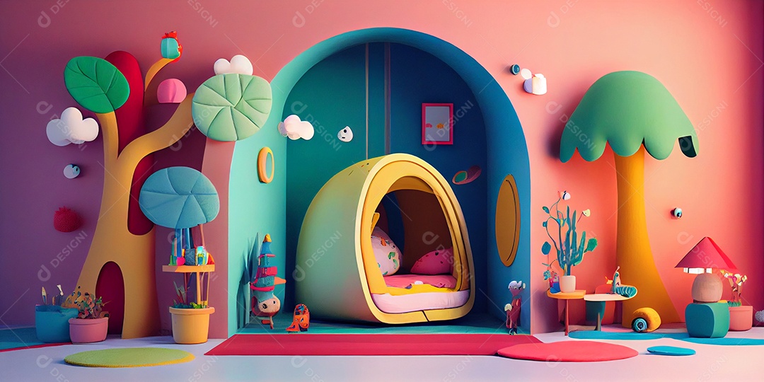 Ilustração quarto de criança decorado