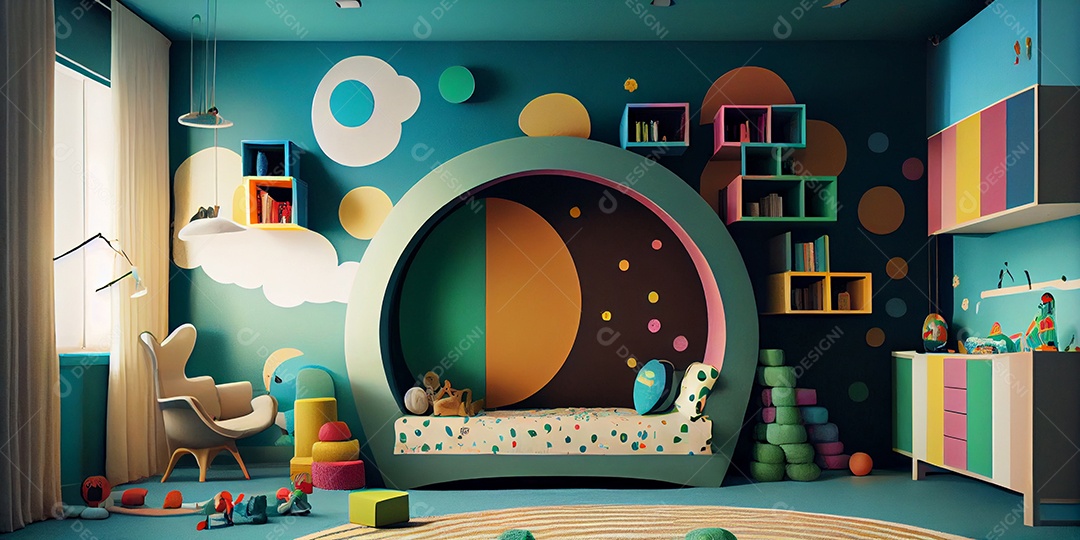 Ilustração quarto de criança decorado