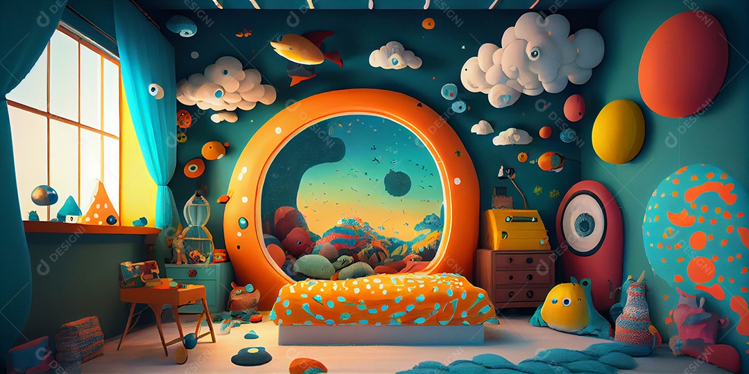 Ilustração quarto de criança decorado