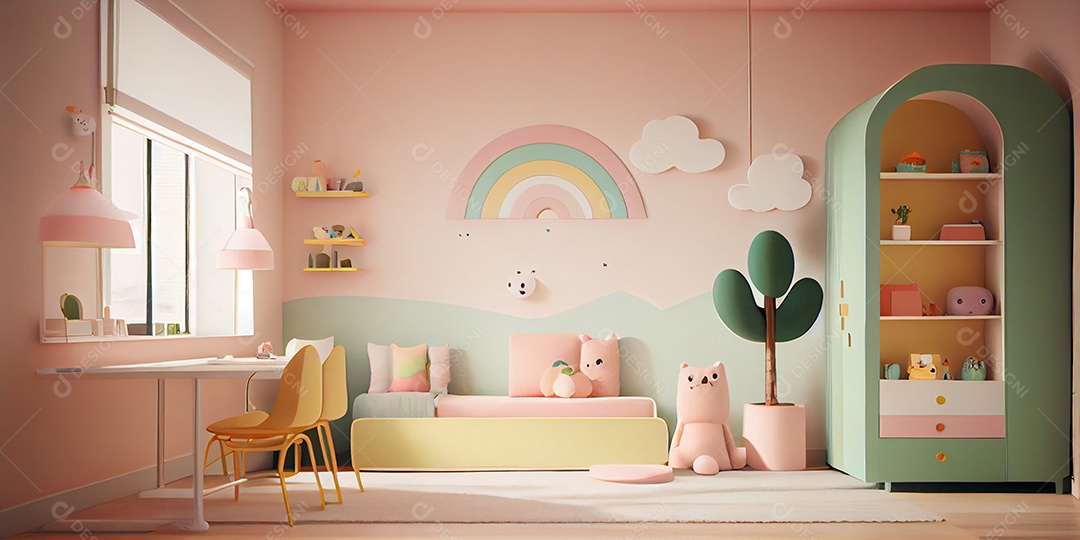 Ilustração quarto de criança decorado