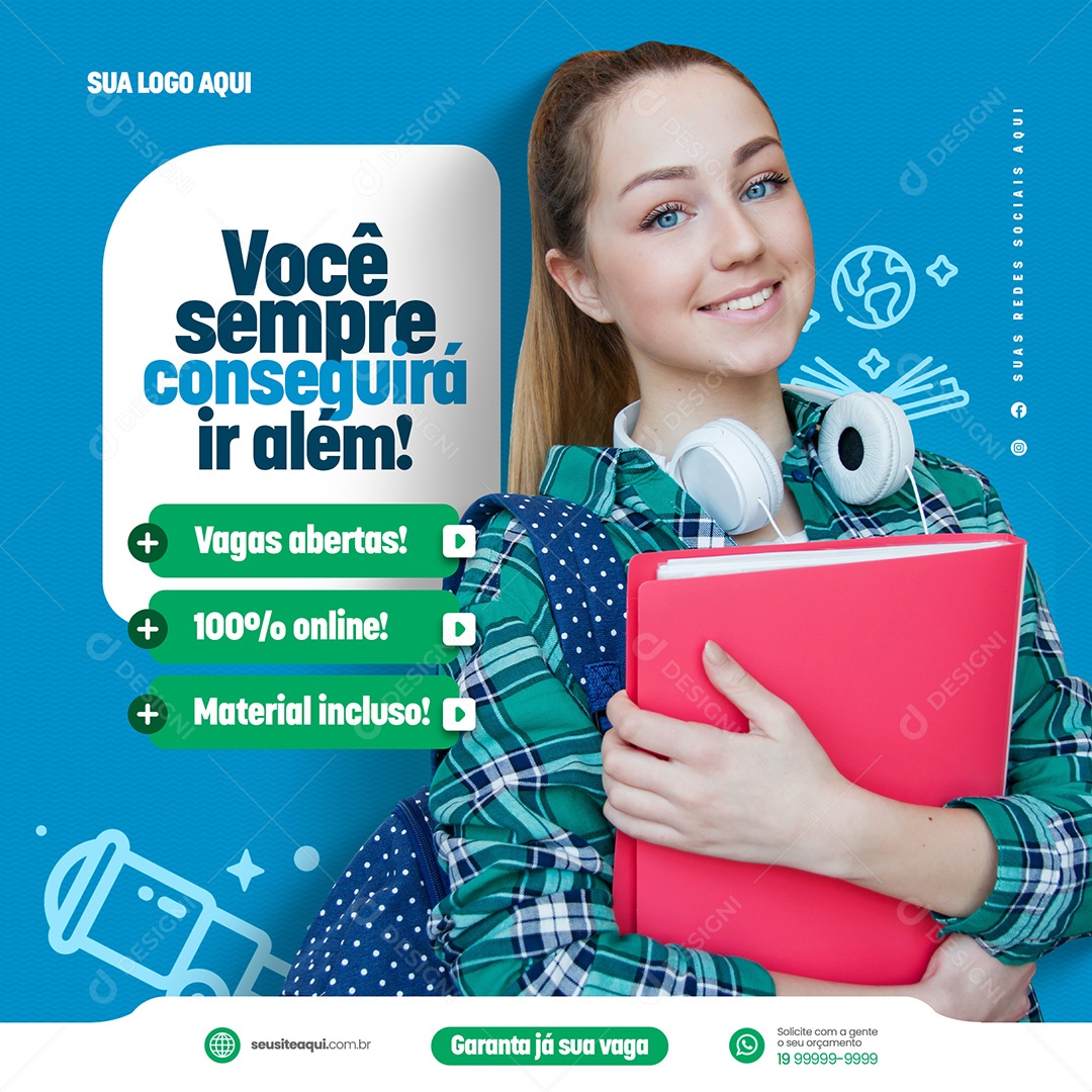 Vagas Abertas! Educação a Distância Social Media PSD Editável