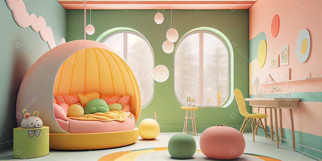 Ilustração quarto de criança decorado