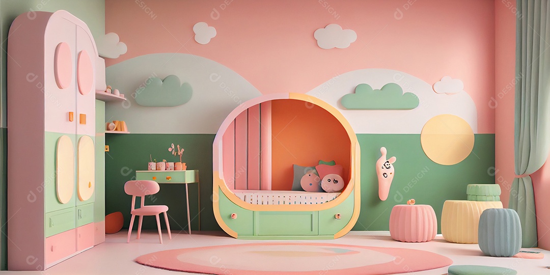Ilustração quarto de criança decorado