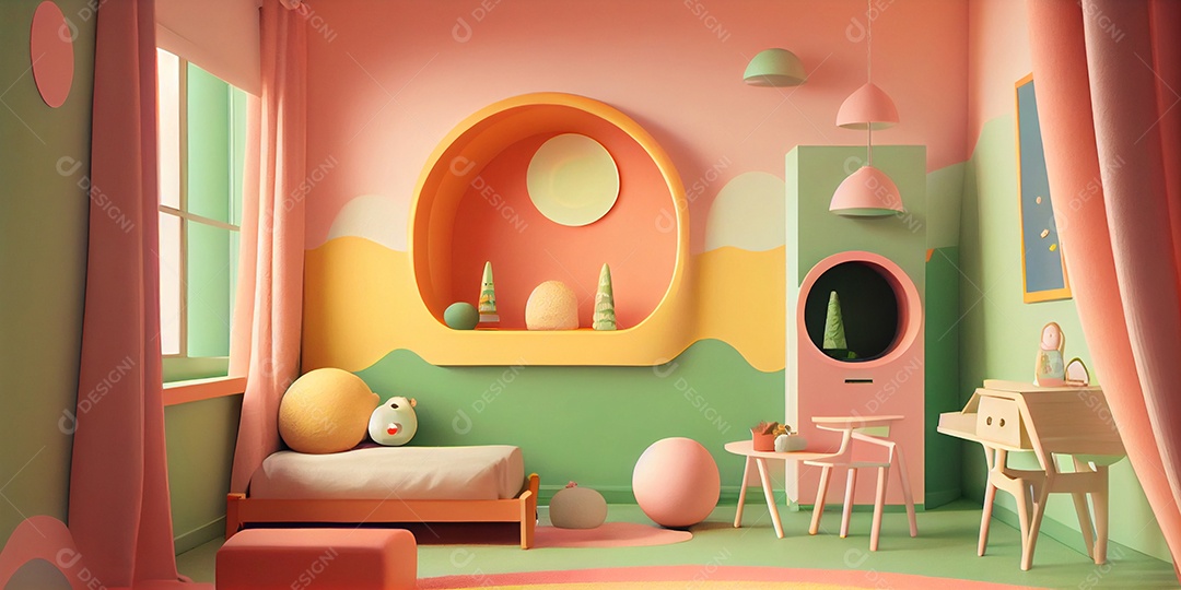 Ilustração quarto de criança decorado