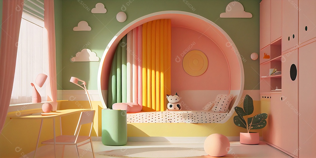 Ilustração quarto de criança decorado