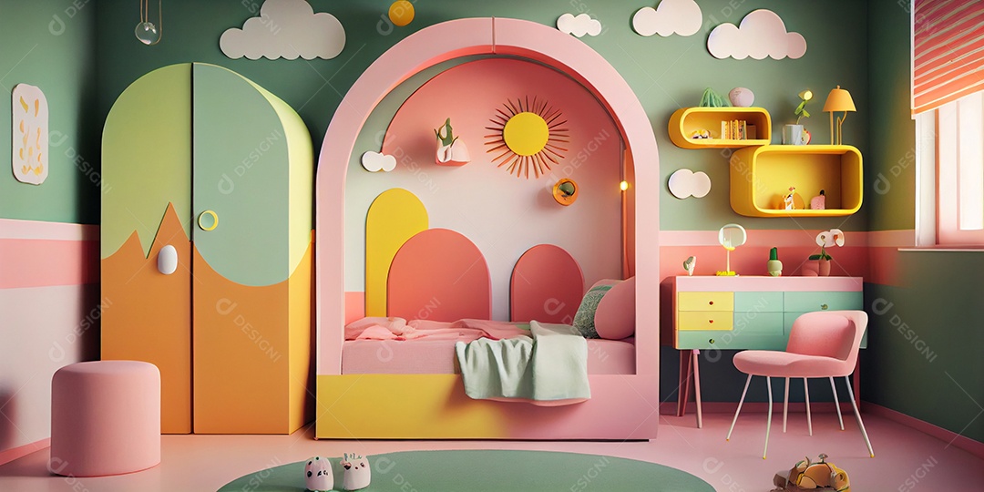 Ilustração quarto de criança decorado