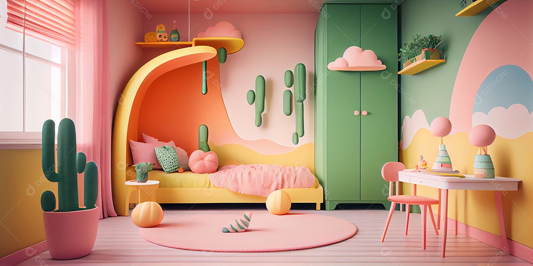 Ilustração quarto de criança decorado