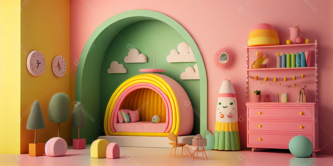 Ilustração quarto de criança decorado