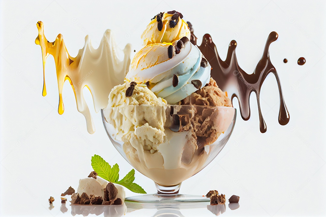 Ilustração de uma taça de sorvete com calda