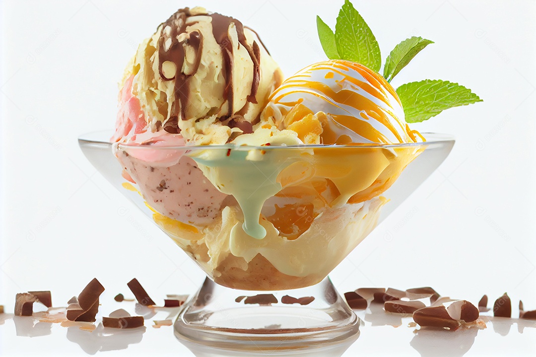 Ilustração de uma taça de sorvete com calda