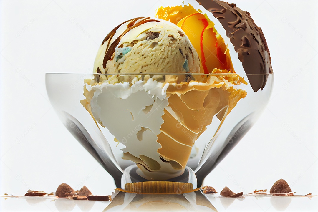 Ilustração de uma taça de sorvete com calda