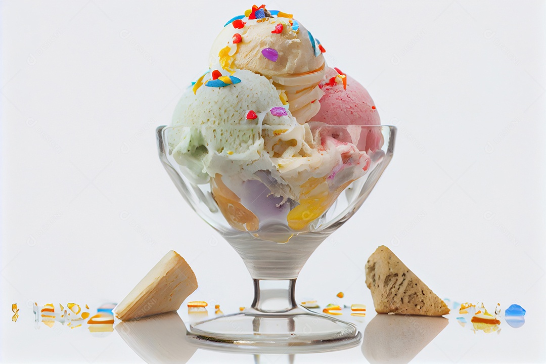 Ilustração de uma taça de sorvete com calda