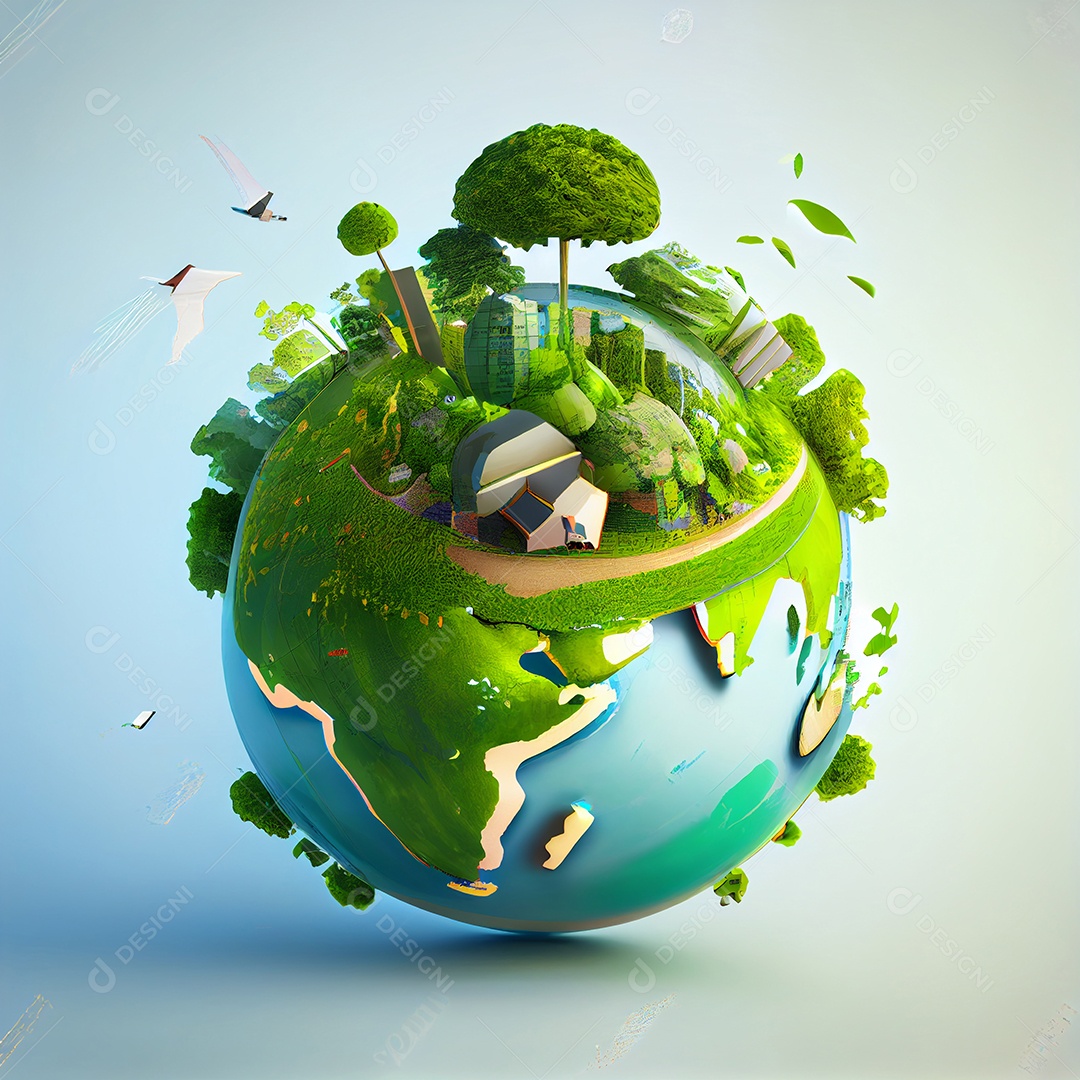 Ilustração planeta terra rodeados de folhas e plantas