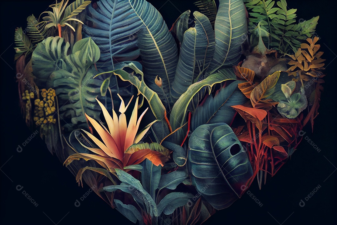 Ilustração de folhas e flores tropicais