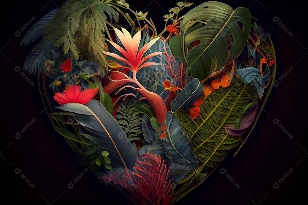 Ilustração de folhas e flores tropicais