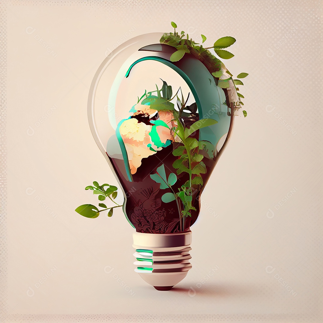 Ilustração natureza plantas crescendo dentro da lâmpada