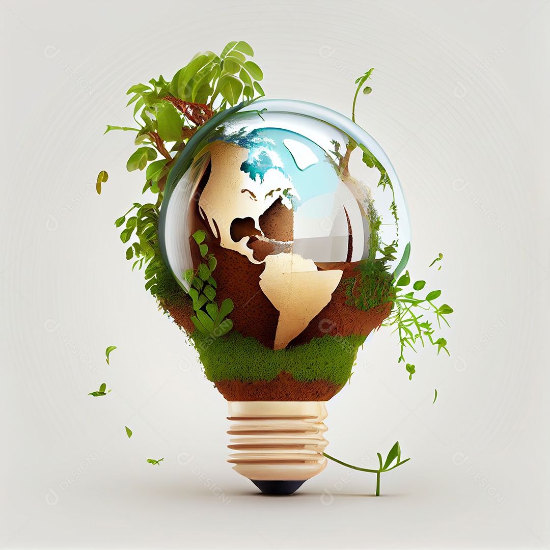 Ilustração natureza plantas crescendo dentro da lâmpada