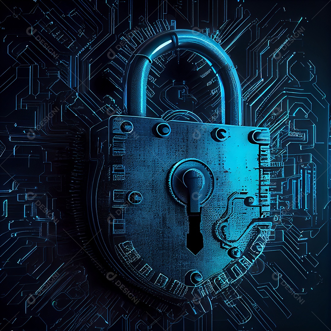 Cadeado fechado na segurança cibernética de fundo digital