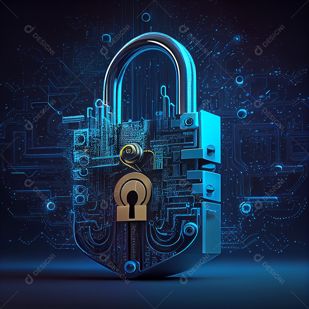 Cadeado fechado na segurança cibernética de fundo digital