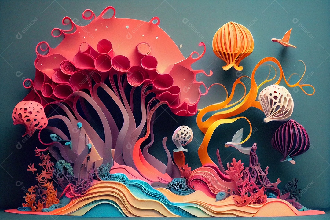 Ilustração Arte e ilustração em quilling de papel