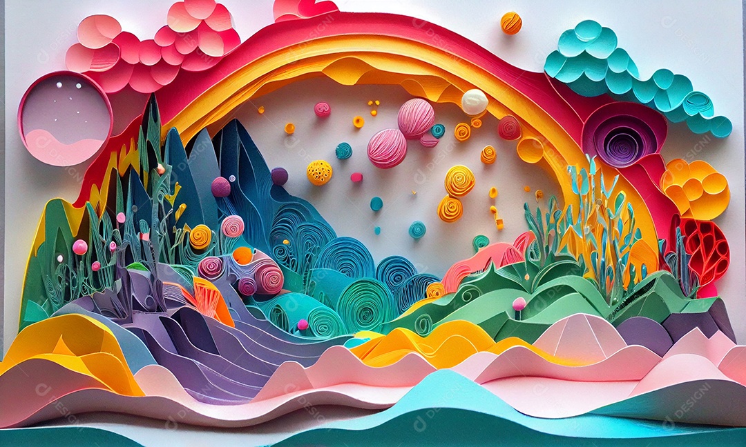 Ilustração Arte e ilustração em quilling de papel