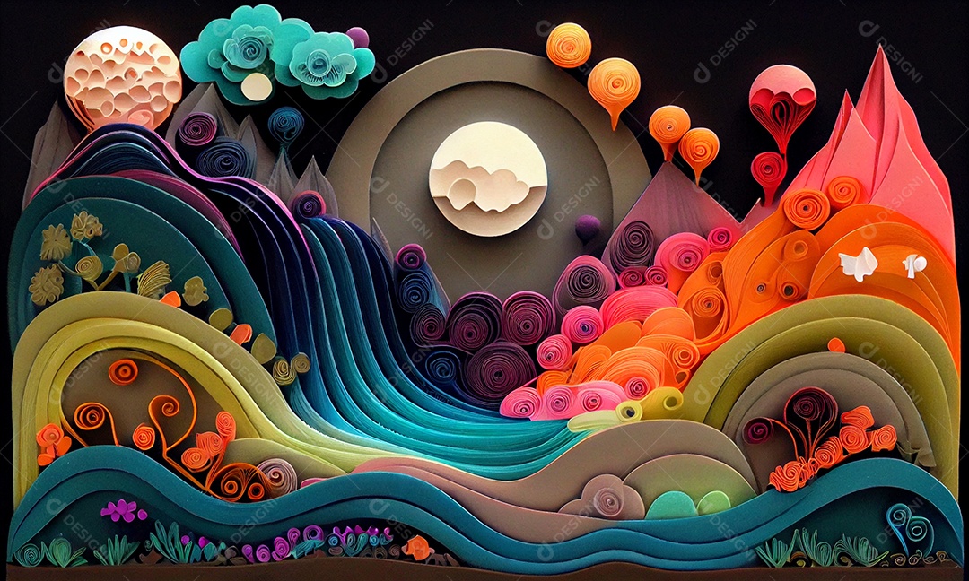 Ilustração Arte e ilustração em quilling de papel