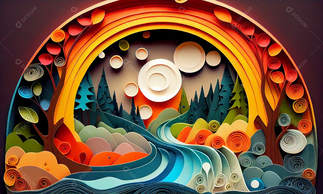 Ilustração Arte e ilustração em quilling de papel