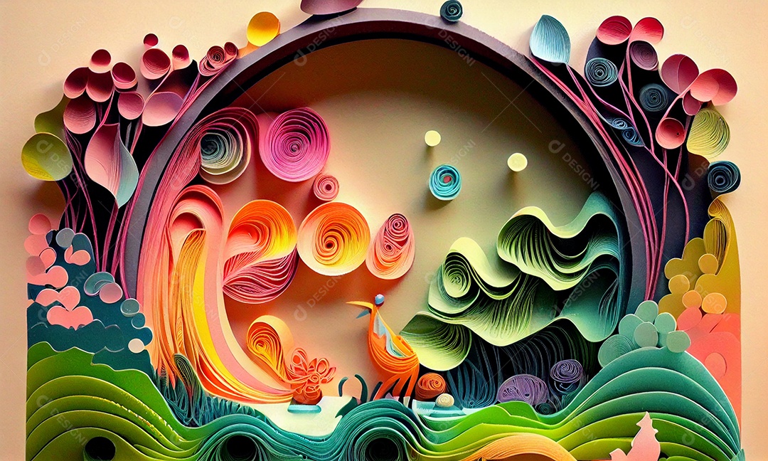 Ilustração Arte e ilustração em quilling de papel