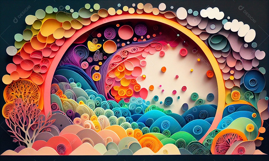 Ilustração Arte e ilustração em quilling de papel