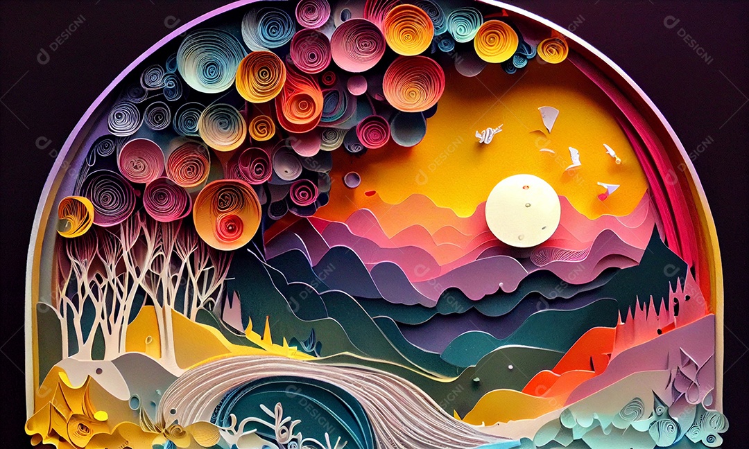 Ilustração Arte e ilustração em quilling de papel