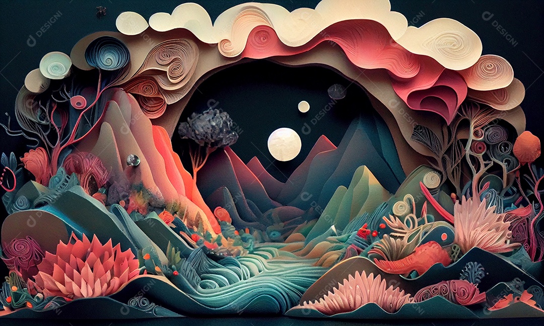 Ilustração Arte e ilustração em quilling de papel