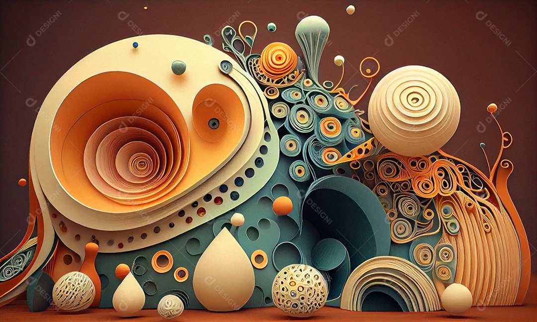 Ilustração Arte e ilustração em quilling de papel floresta encantada