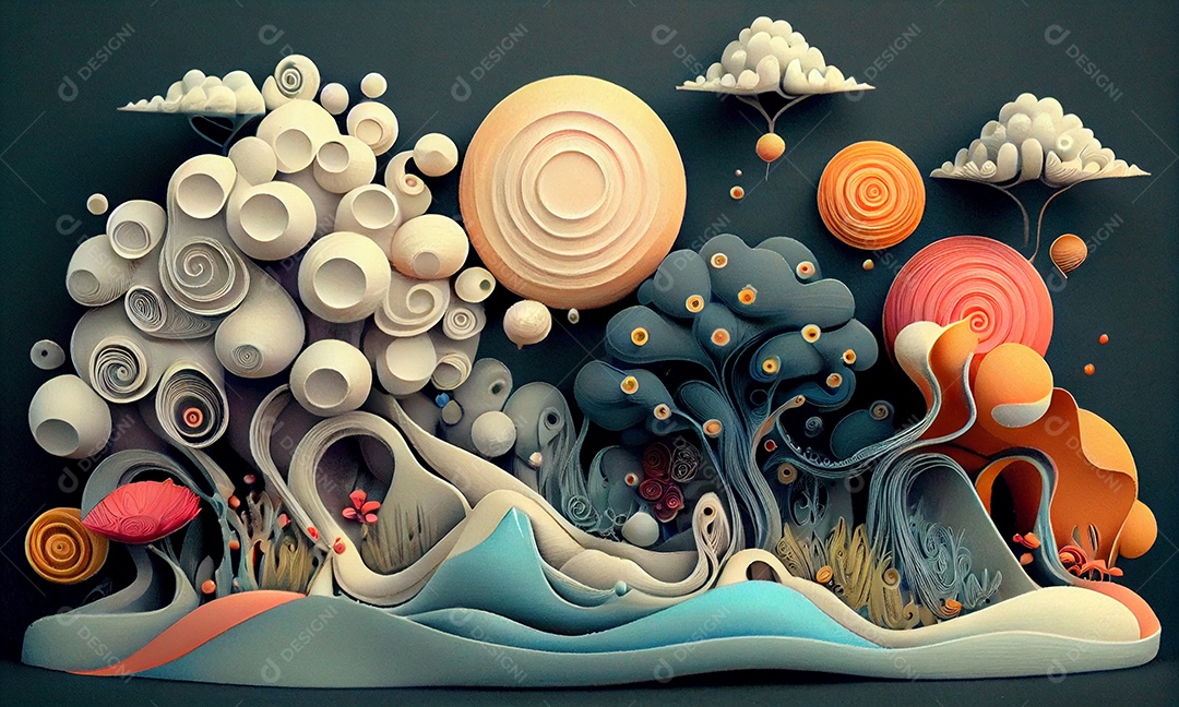 Ilustração Arte e ilustração em quilling de papel